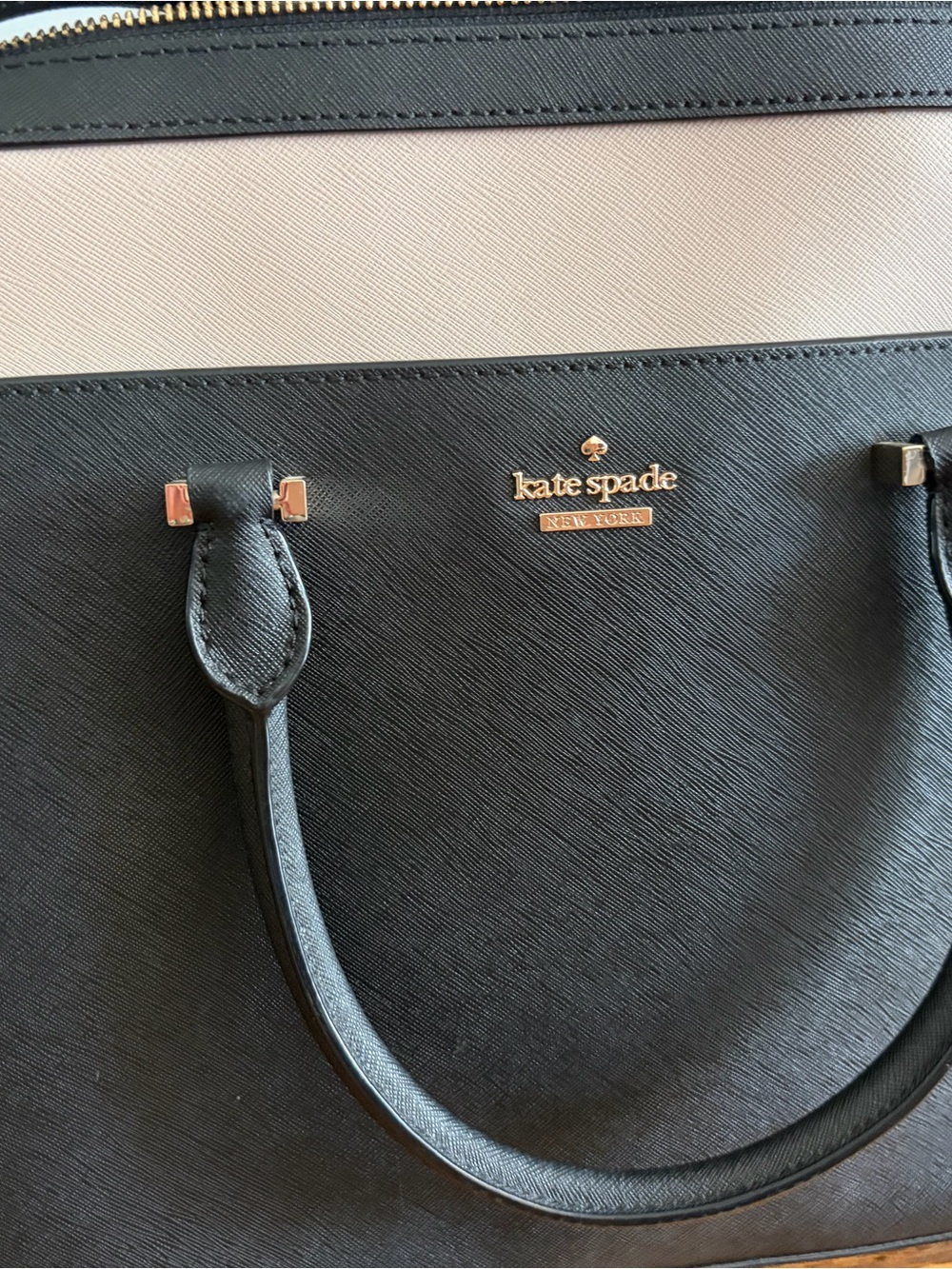 kate spade Black and Cream Structured Laptop Attaché Satchel with Gold Hardware - Picture 2 of 5